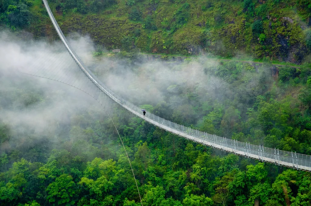 Suspension bridge over the Kali Gandaki gorge near Kushma, Nepal