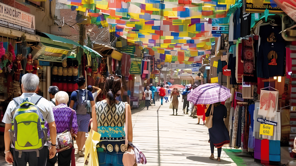 Tourist shops and restaurants open in Thamel during the Dashain holiday week