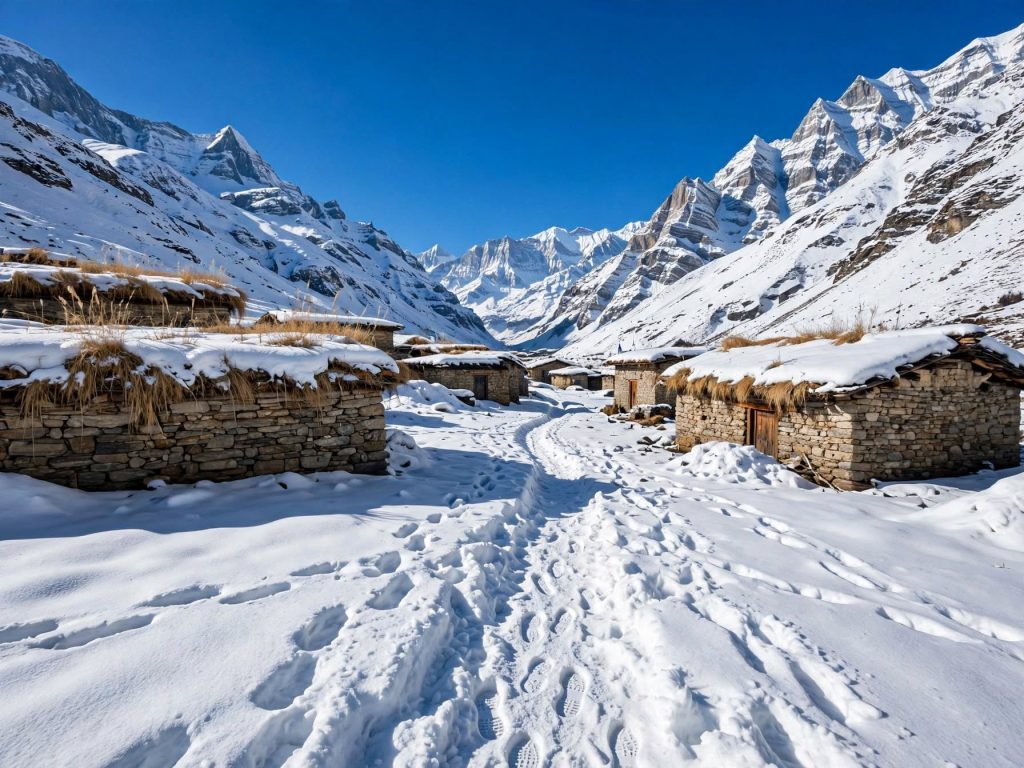 Snow-covered pass between high valleys in Dolpa district, a likely movement route for wildlife