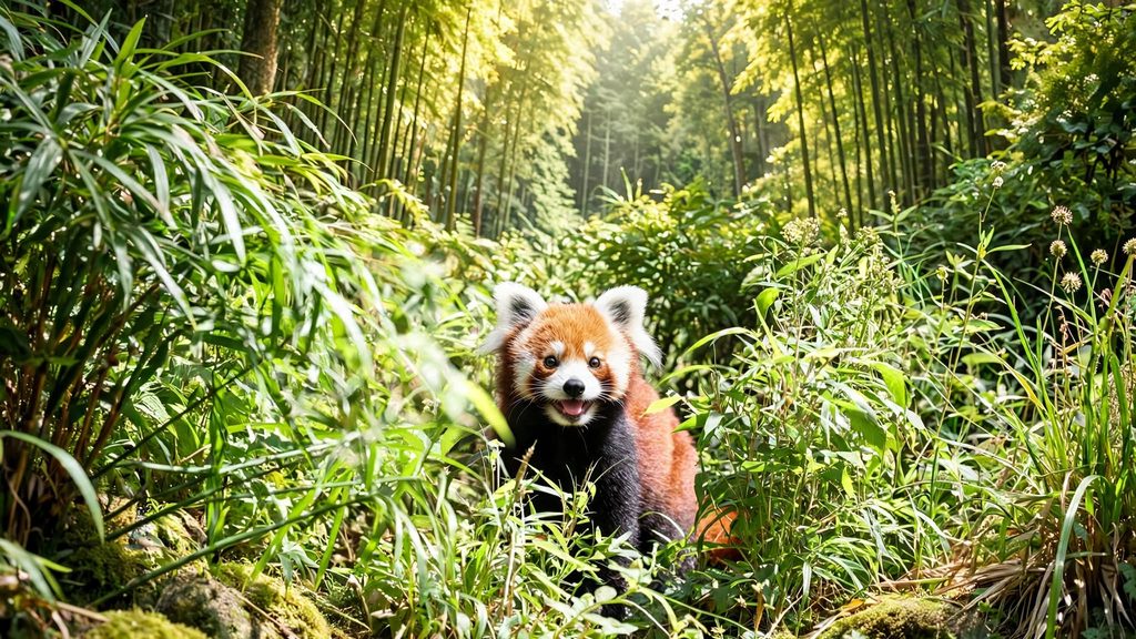 Dense ringal bamboo understory beneath oak and rhododendron in a misty eastern Nepal temperate forest